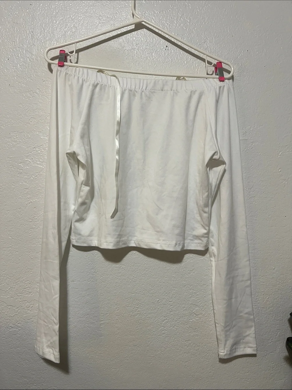 NEW SHEIN White Off-Shoulder Long Sleeve Tie-Shoulder Top